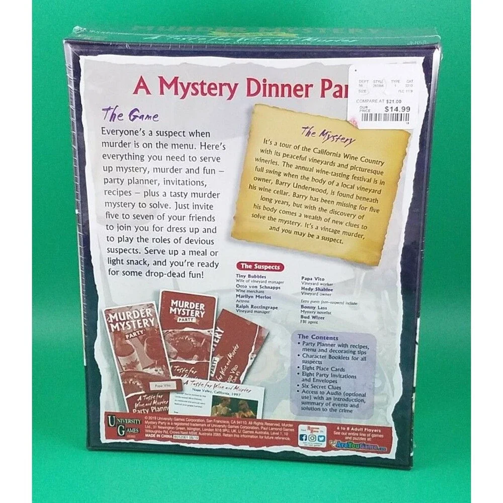 Murder Mystery Party Board Game Friends Group Fun Wine and Death Crime